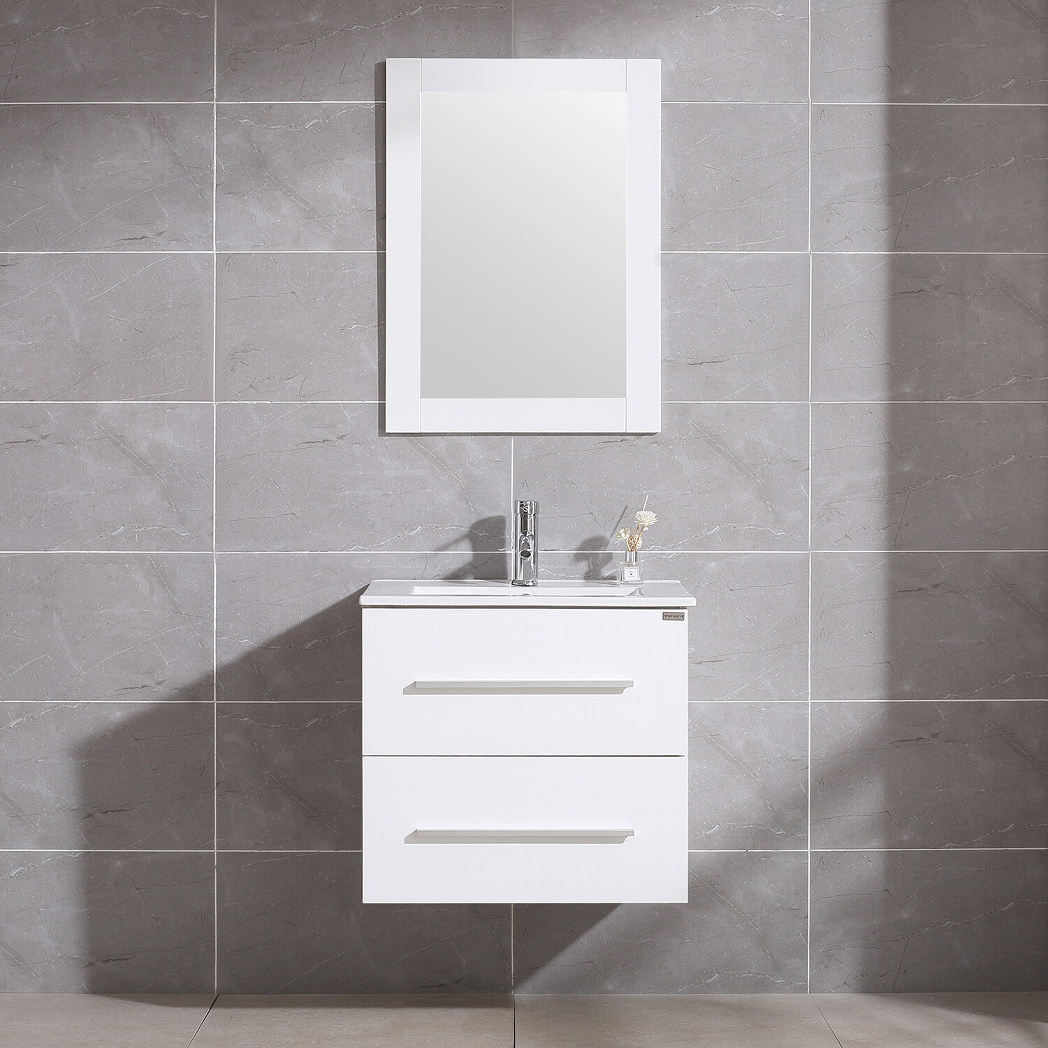 Bathroom Vanity Sink Set 24 Wall Mount Floating Cabinet Mirror