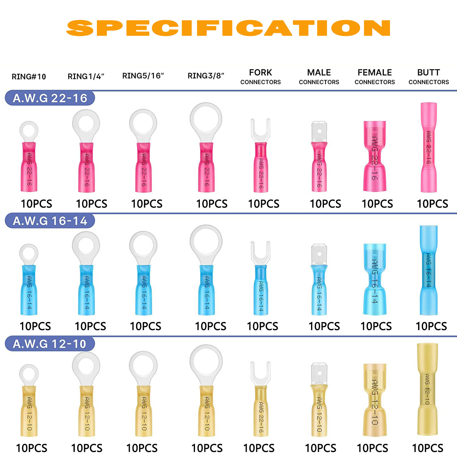 240pcs Waterproof  Wire Connectors Heat Shrink Marine Automotive Terminals kit