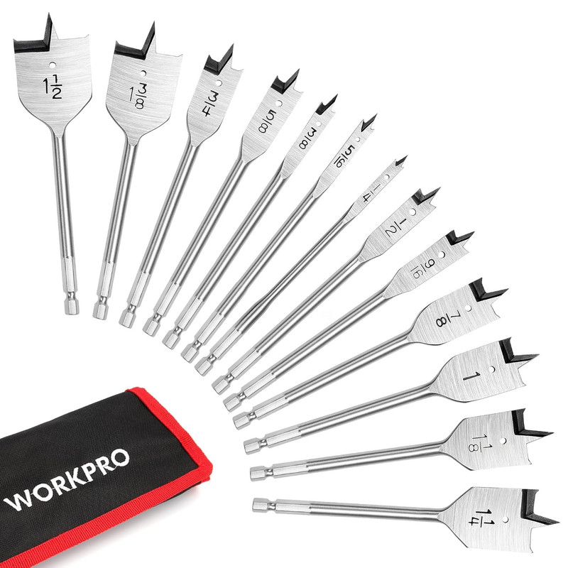 WORKPRO 13-Piece Spade Drill Bit Set in SAE, Paddle Flat