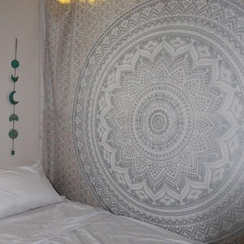 raajsee Glittering Silver Grey Tapestry Wall Hanging Mandala-Bohemian Room Decor