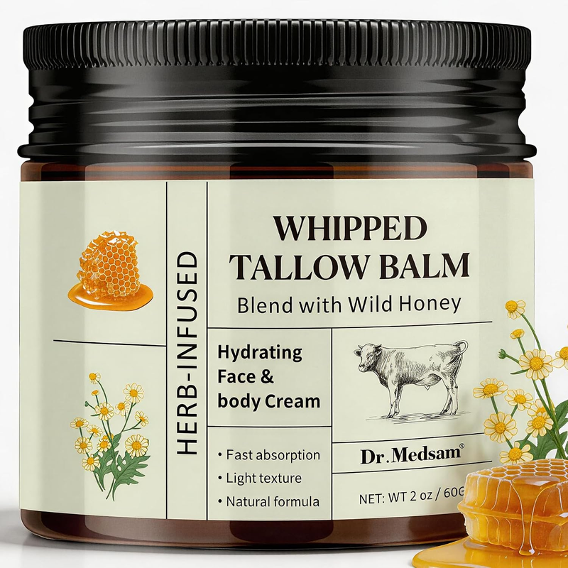 Beef Tallow Moisturiser for Skin, Grass-Fed Whipped Tallow Face Moisturiser Balm
