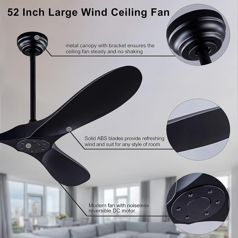 52" Ceiling Fan with Remote Control No Lights,Modern Reversible DC Motor Indoor
