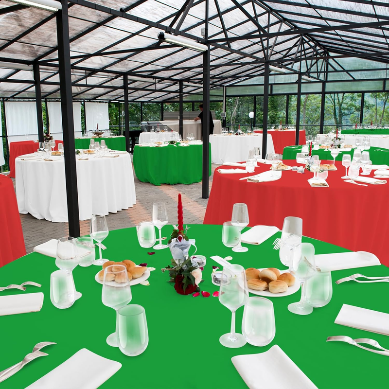 12 Pack Italian round Disposable Tablecloth, Red White Green Circle Plastic Tabl