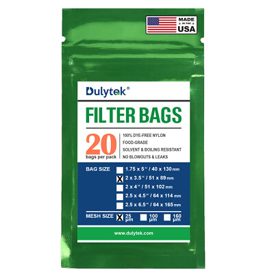 Dulytek Premium Nylon 20Pcs Filter Bags, 2''x3.5'', 25 / 100 / 160 Micron Mesh