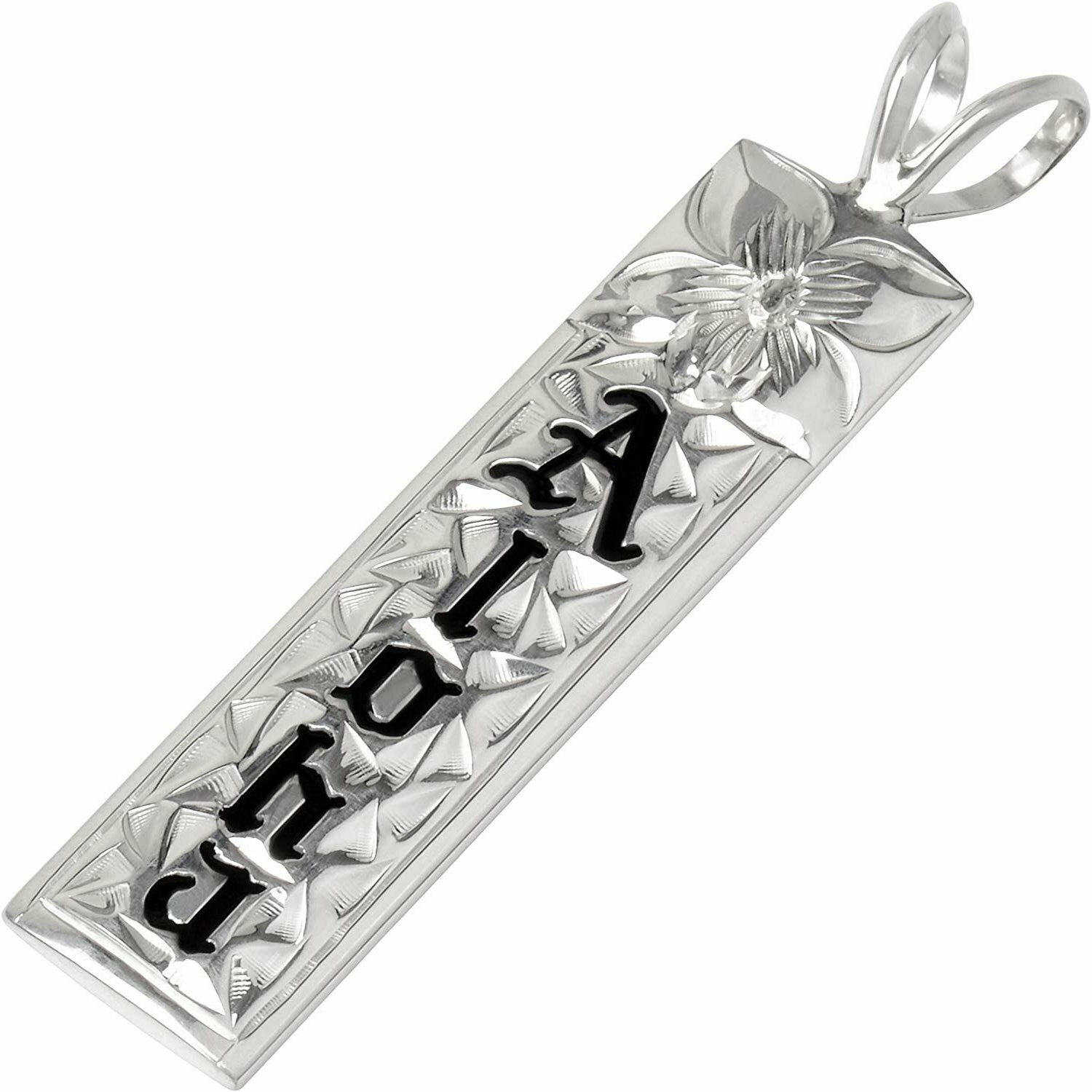 Pre-owned Hawaiian Heirloom Jewelry 14k White Gold Custom Vertical Pendant With Your Name