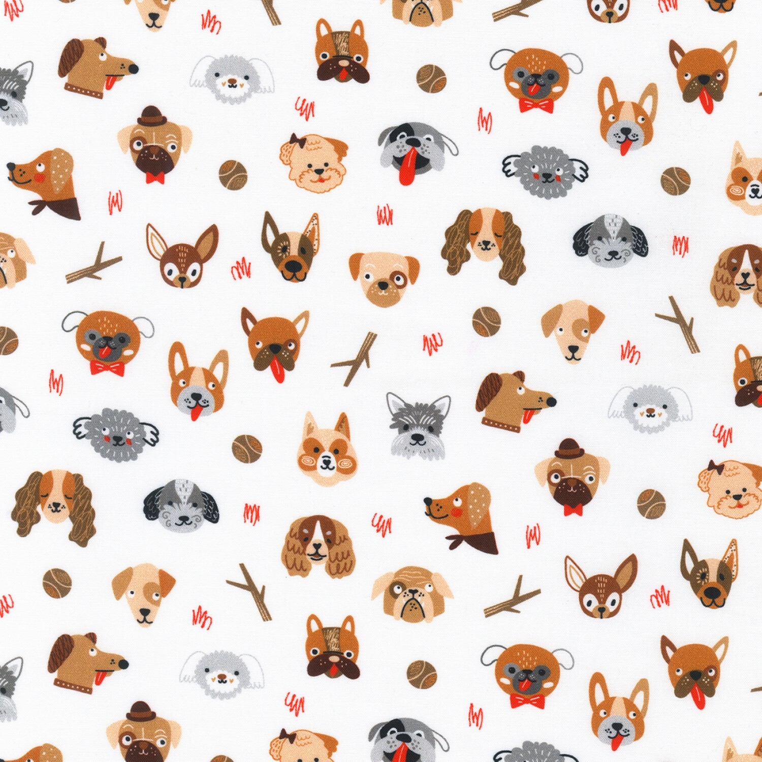 Fabric Whiskers and Tails Dogs on White KAUFMAN Cotton 1/4 Yard SRK-20416-1