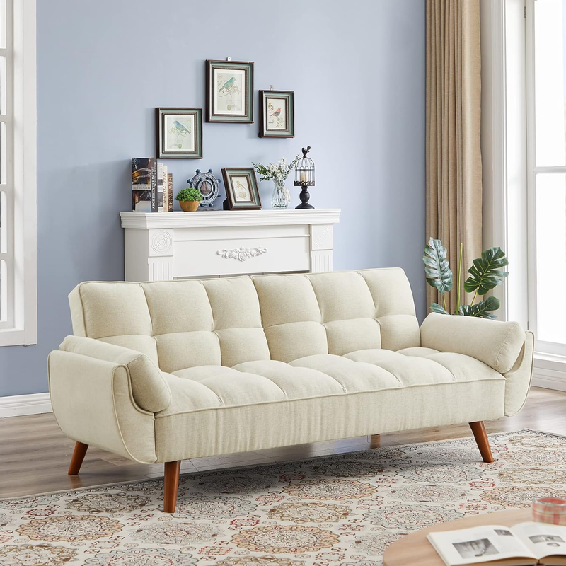 Convertible Futon Sofa Bed Sleeper Twin Size, Modern Reclining Linen Split Back