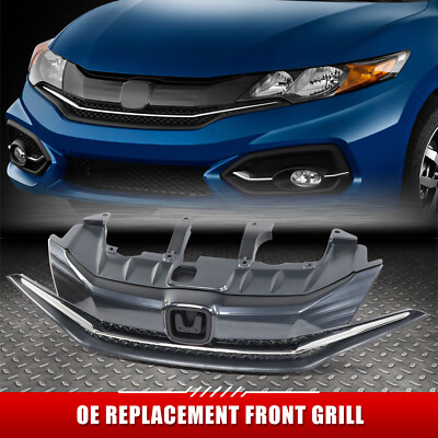 Для 14-15 Honda Civic Coupe OE Style Серая передняя верхняя решетка радиатора с хромированным молдингом