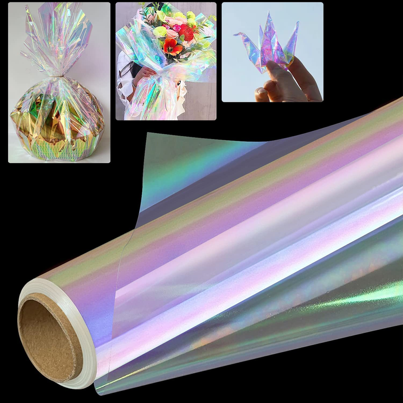66 Ft X 34 in Extra Wide Iridescent Cellophane Wrap Roll, Iridescent Film Cellop