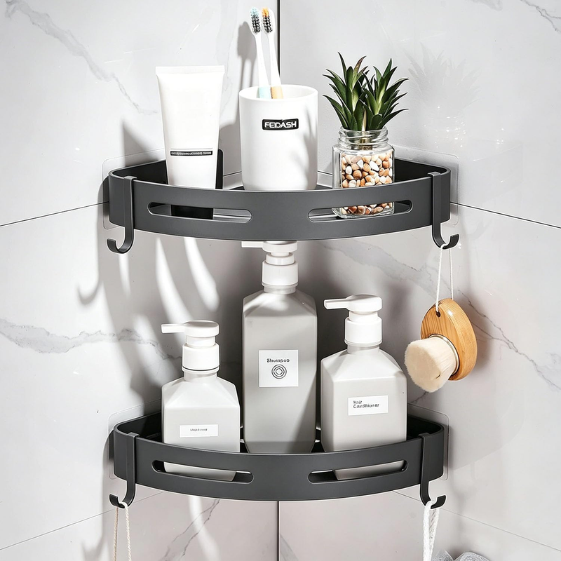 Shower Caddy Rack Corner Organizer 2-Piece Set, Double-Layer Bathroom Storage Ra
