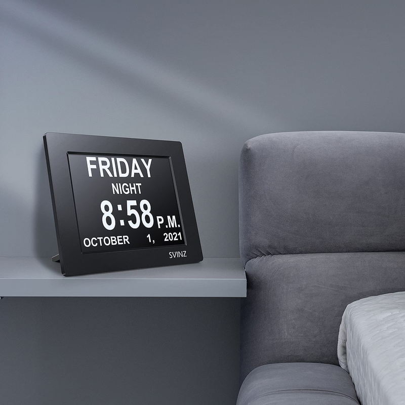 Dementia Clock Large Display Digital Calendar Day for Vision Impaired, Elderly