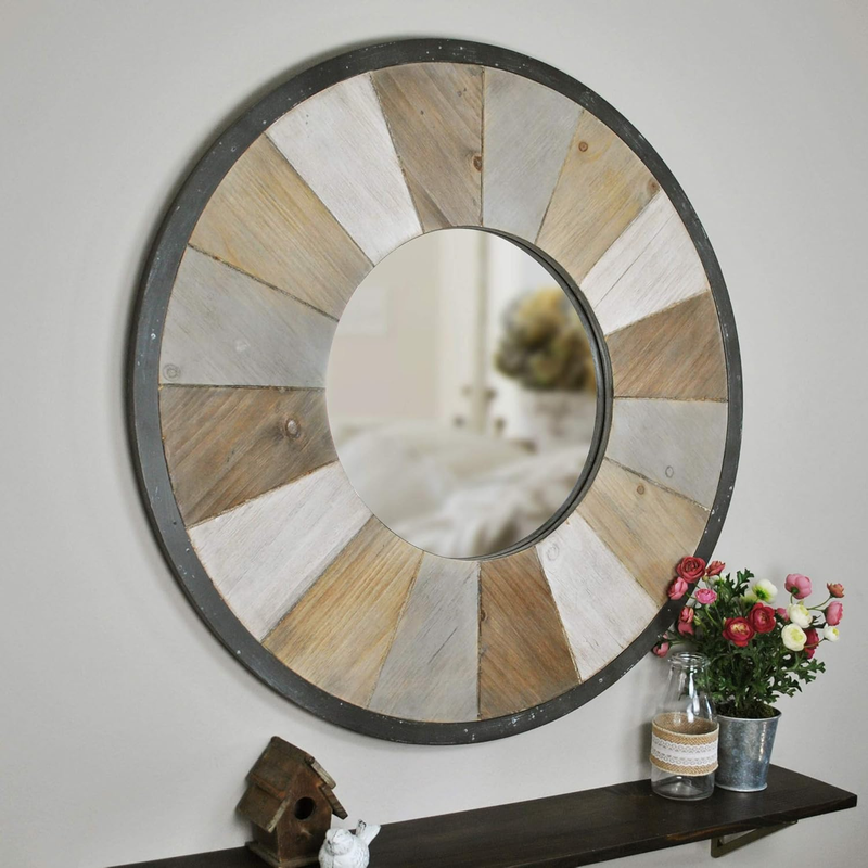Brown Adler Mirror, Large Vintage Decor for Bedroom and Bathroom Vanity, Wood, Farmhouse, 31.5 Inches