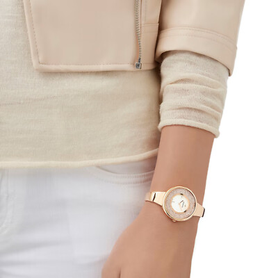 Pre-owned Swarovski Crystalline Pure Watch, Metal Bracelet, White, Rose Gold-tone -5269250