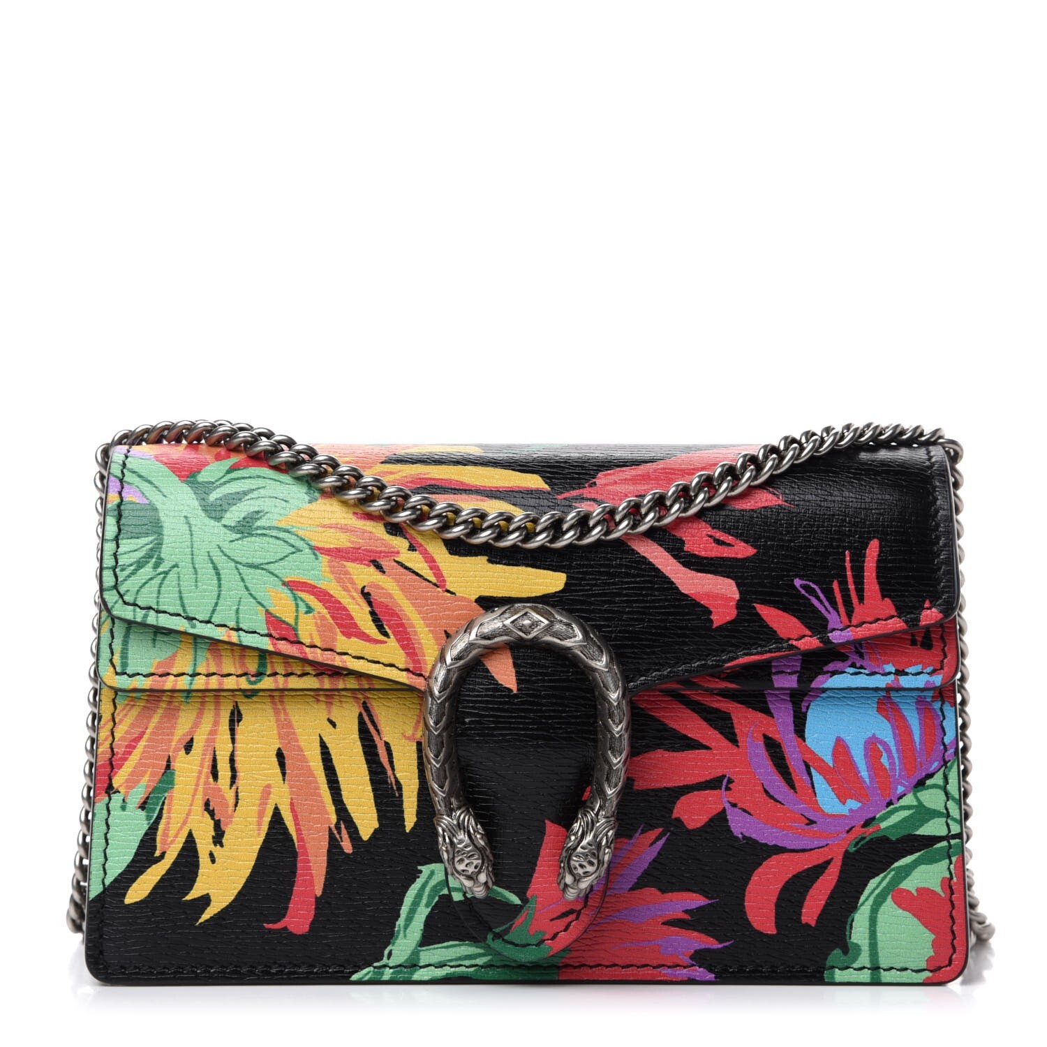 Gucci Ken Scott Dionysus Black Pink Chain Flower Bag Leather