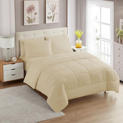 Sweet Home Collection 7 Piece Comforter Set Bag Solid Color All Season Soft Down