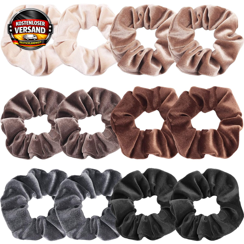 Haargummis Scrunchies Samt Damen elastisch 12 Stück neutrale Farben