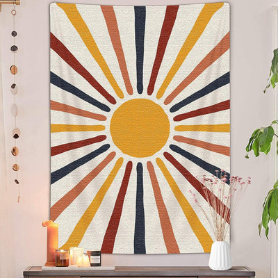 Bohemian Sun and Moon Vertical Tapestry, Vintage Abstract Rainbow Aesthetic Tape