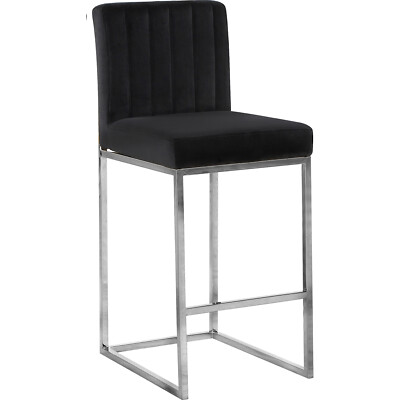 Pre-owned Meridian Giselle Black Velvet Stool Black Velvet Chrome Contemporary