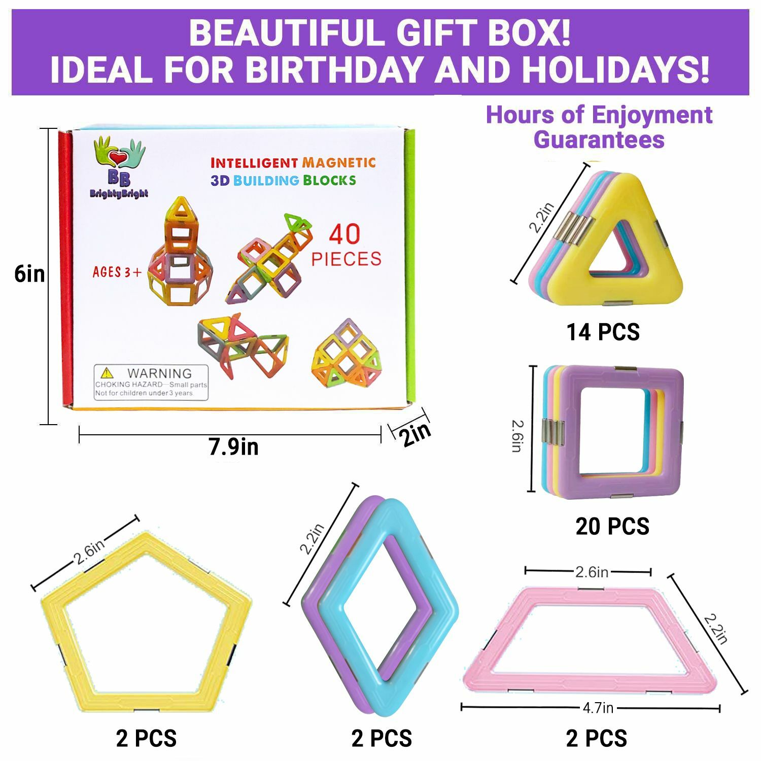 Magnet Blocks 40Pc Toys For Boys Kid Children 3 4 5 6 7 8 9 10 Years Old Age New