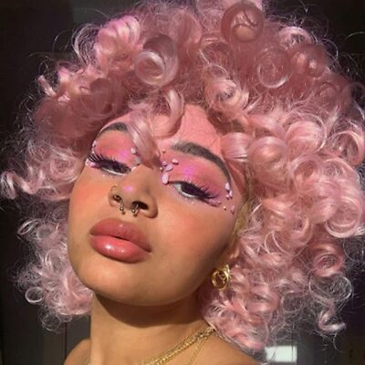 Short Pink Kinky Curly Wig with Bangs African American Heat Resistant Synthetic 