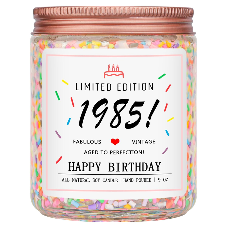 40Th Birthday Gifts for Women Ideas, Happy 1985 40Th Birthday Candle Gifts-Limited Edition 1985 Handmade Candles (Vanilla Birthday Cake Scent with Sprinkles)