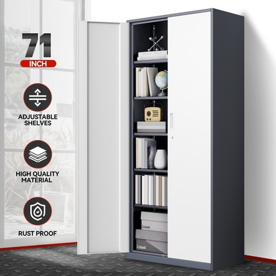 71 Серо-белый Запирающийся металлический шкаф для хранения хозяйственных принадлежностей с 5 регулируемыми полками