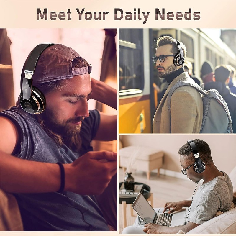 Bluetooth Headphones over Ear, 6S Foldable Wireless Headphones with 6 EQ Modes, 