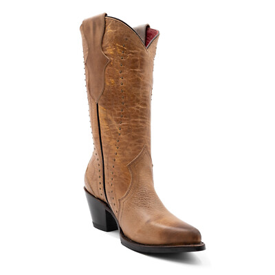 Pre-owned Ferrini Womens Siren V-toe Brown Leather Cowboy Boots