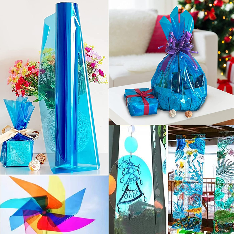 100 Ft X 34 in Extra Wide Cellophane Wrap Roll Blue, Translucent Cellophane Roll