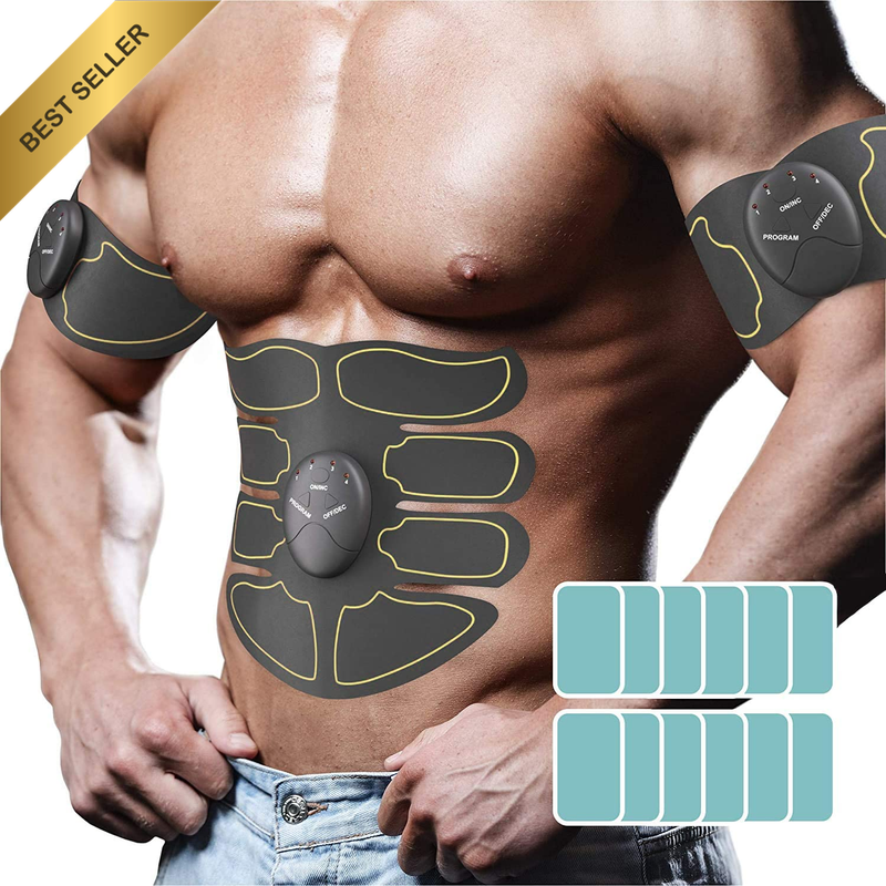 Abs Muscle Toner Stimulator with 12 Gel Pads Portable Full Body Trainer Belt