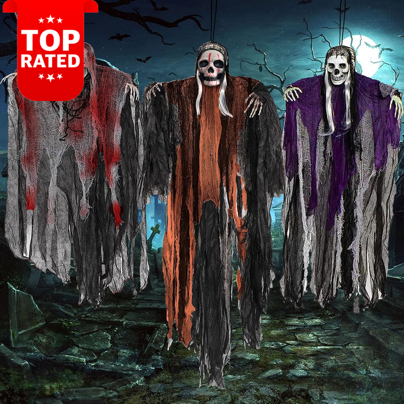 3 Pack Halloween Hanging Scary Skeleton Ghost Decorations Party Supplies