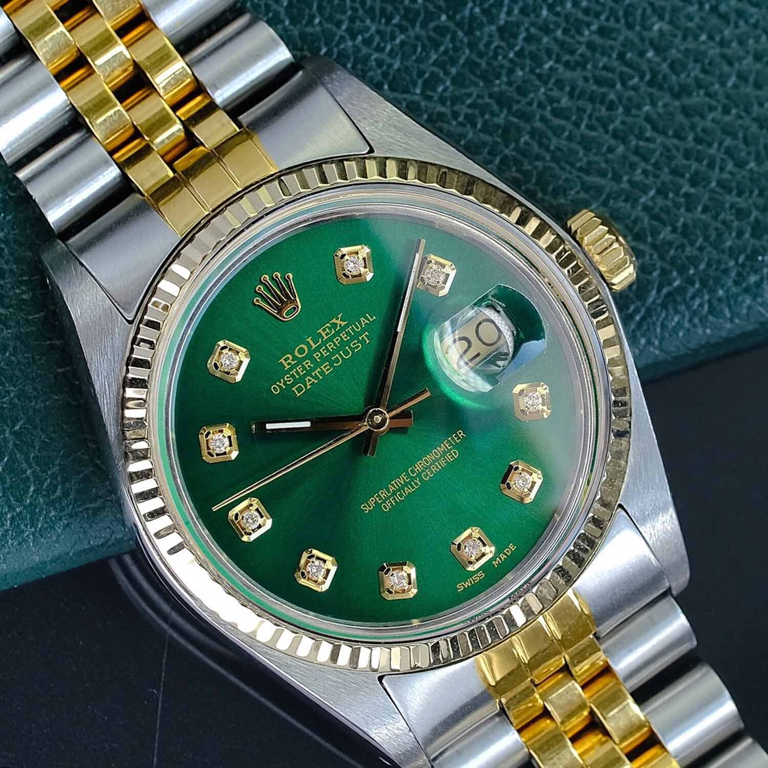 ROLEX 時計ケース 緑色 datejust Rolex Datejust 1601 36MM Green Diamond Dial With Two Tone