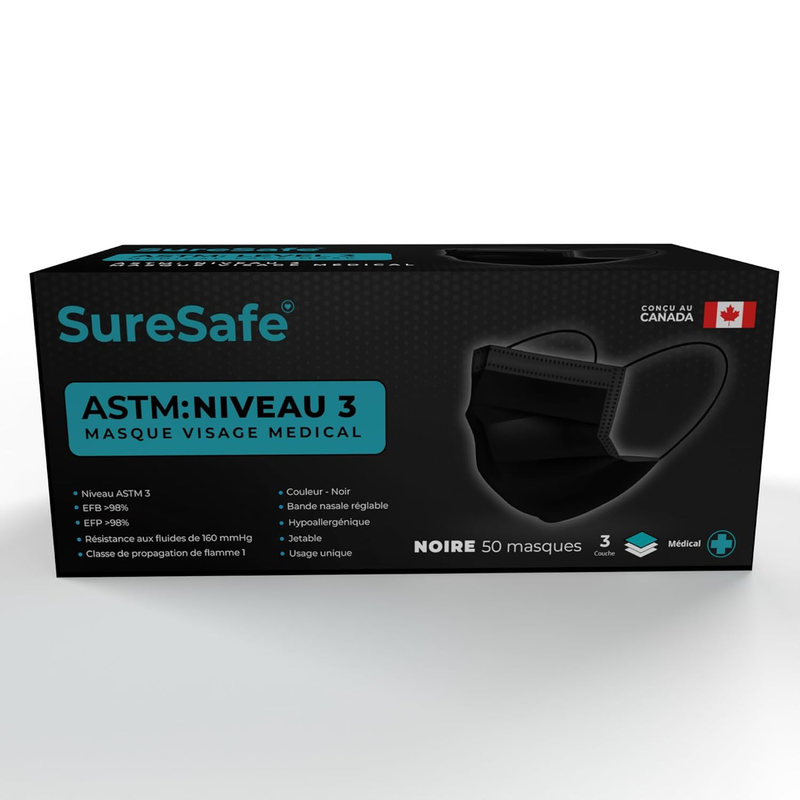 50 PCS ASTM Level-3 Masks Disposable, Black face mask, Medical mask, Disposable