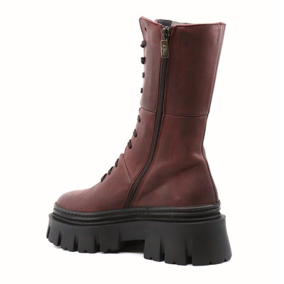 Pre-owned Lofina Chunky Leather Lace Up Boots In Gas Melanzana - Size 40 In Brown