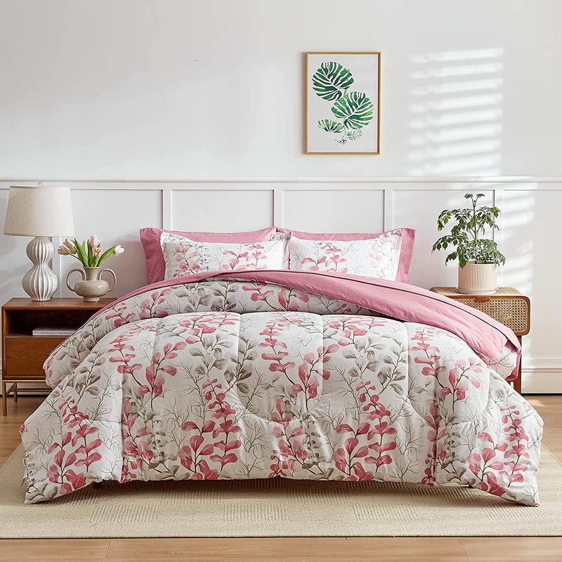 Bed In A Bag 7 Pieces Queen Size Pink Gray Flowe