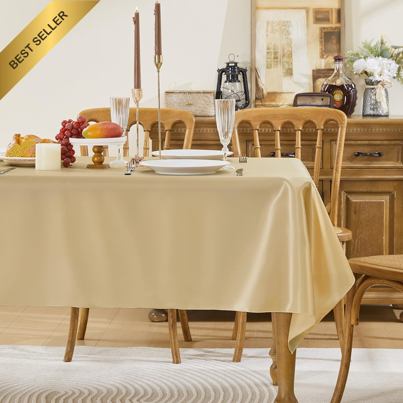 Satin Rectangle Tablecloth - Stain Resistant Wrinkle Free Soft Silk Table Cloth