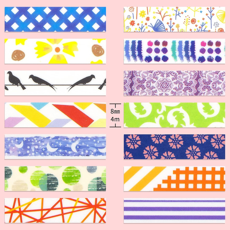 48 Rolls Washi Tape Set - 8mm Wide Decorative Masking Tape, Colourful Flower Sty