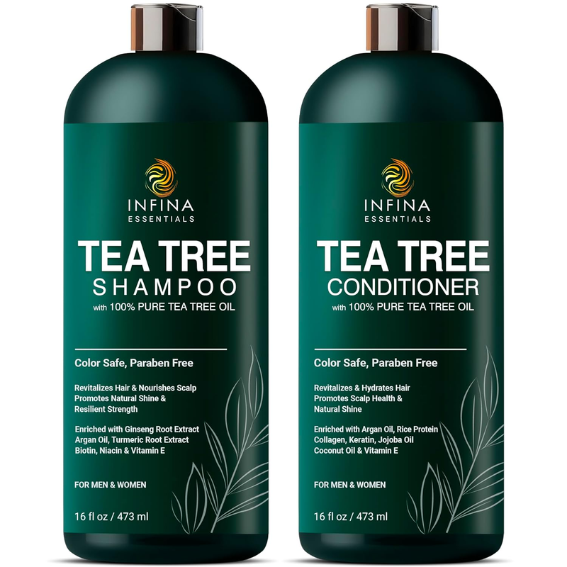 Tea Tree Oil Shampoo and Conditioner Set - Enriched with Biotin, Ginseng & Argan