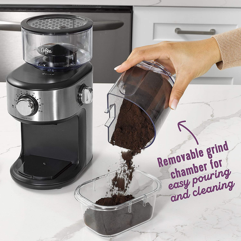 Mr. Coffee Burr Coffee Grinder, Automatic Grinder with 18 Presets for French Pre