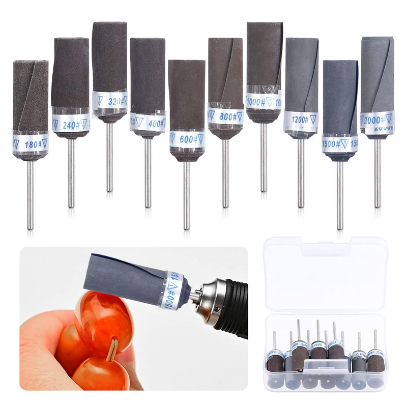 10Pcs Sanding Drums Sander Sleeves Bands Sandpaper Bar Stick Abrasive Grinding M
