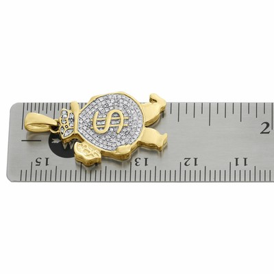 Pre-owned Gnd Atlanta 10k Yellow Gold Real Diamond Walking Money Bag Pendant 1.15" Pave Charm 1/4 Ct. In White