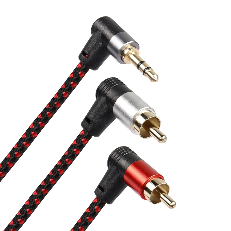 90 Degree Right Angle 3.5Mm to 2 RCA Cable 6FT