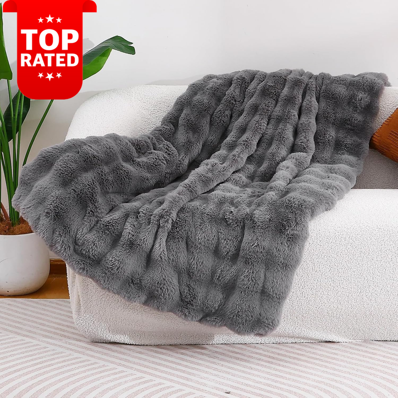 Super Soft Faux Rabbit Fur Blanket Double-Sided Shaggy Warm Luxury Home Decor