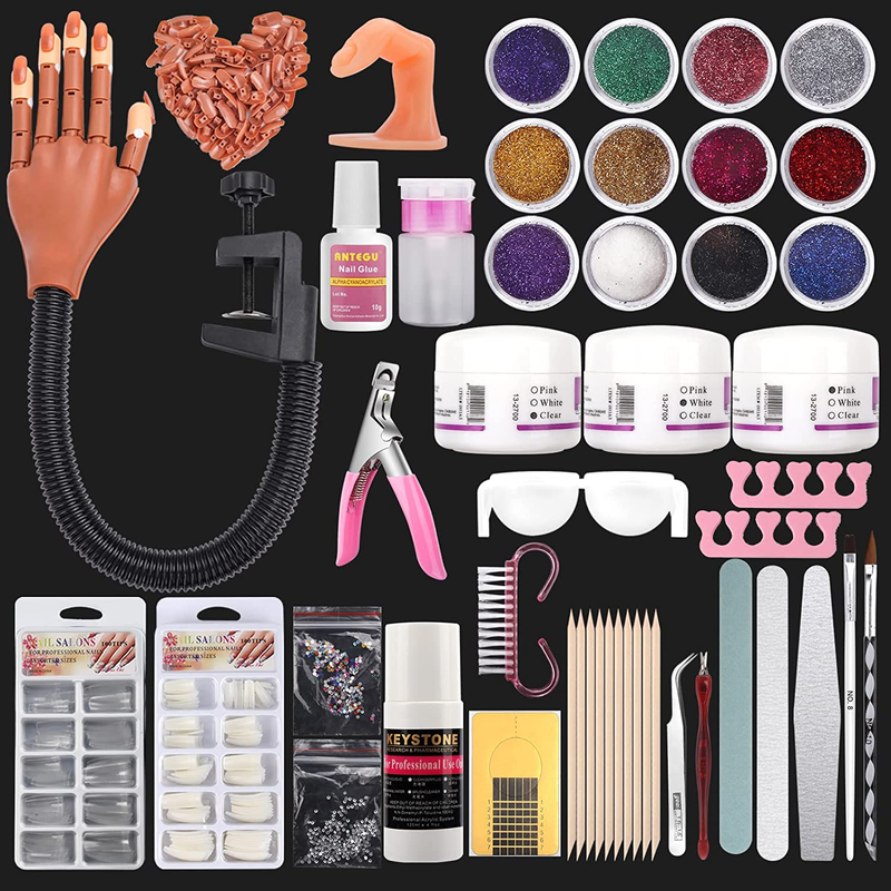 Practice Hand For Acrylic Nails Flexible Fingers Kit Fake Mannequin Powder Brush
