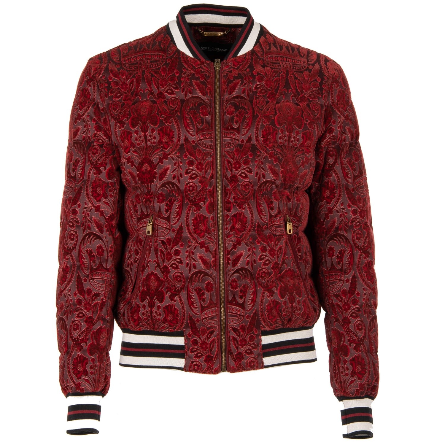 DOLCE & GABBANA Down Velvet Brocade Bomber Jacket with DOLCE & GABBANA Down Velvet Brocade Bomber Jacket with