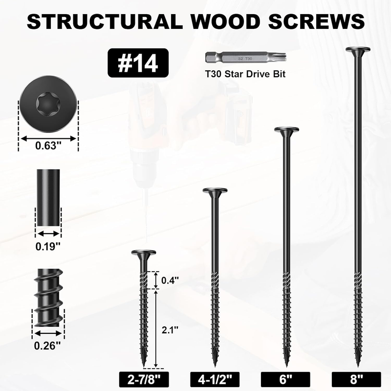 6 Inch Heavy-Duty Outdoor Deck Screws, 50Pcs Star Drive Decking Wood Screws, Rus