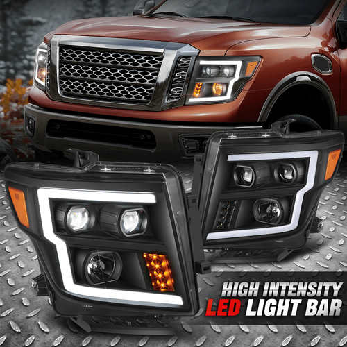 Для 16-24 светодиодных фар Nissan Titan/Titan XD с двойным проектором и трубкой DRL черного цвета