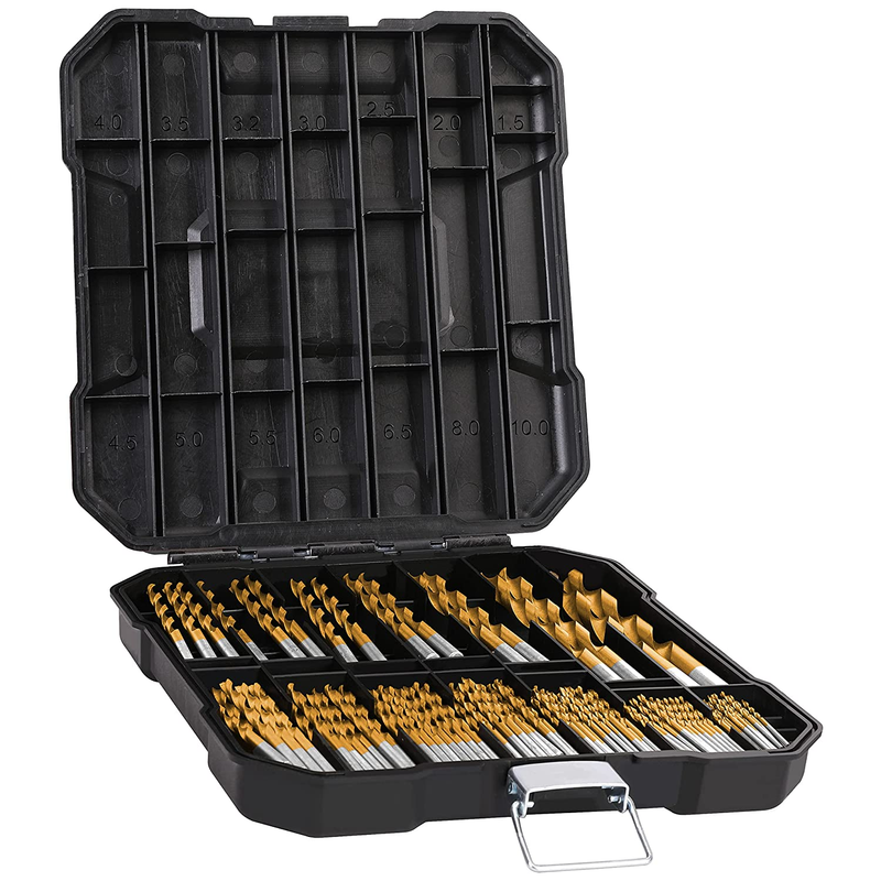 Metric 99 Pieces Titanium Twist Drill Bit Set, 135° Tip High Speed Steel, Size f