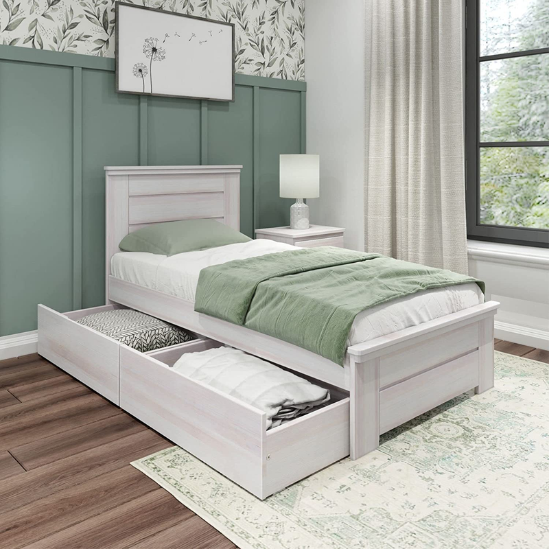 Max & Lily Modern Farmhouse Bed with Panel Headboard and Storage Drawers, Twin,