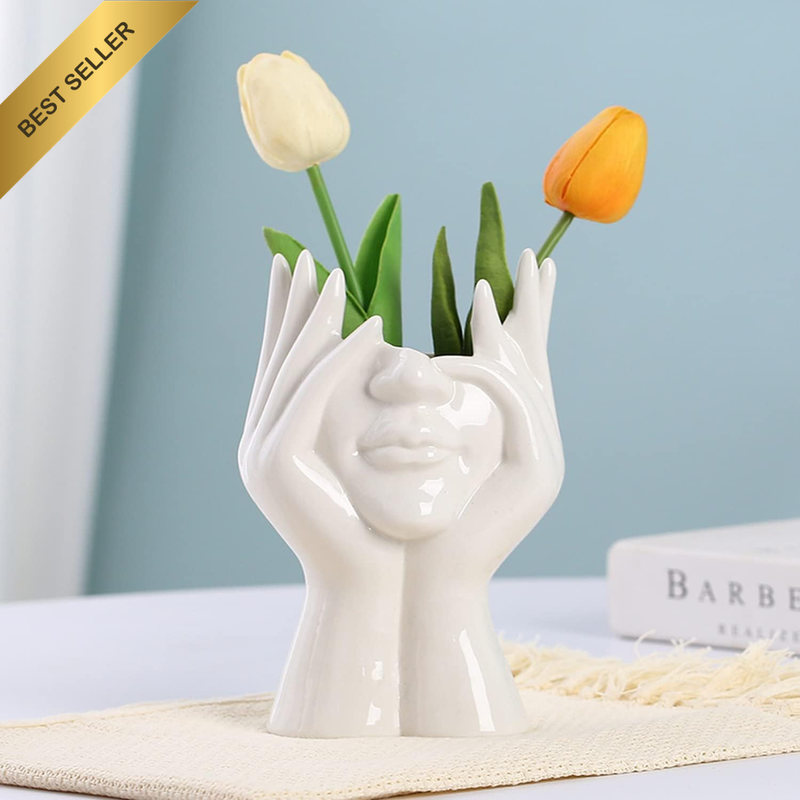 Ceramic Body Vase for Home Decor White Modern Face Vases for Living Room 7.5